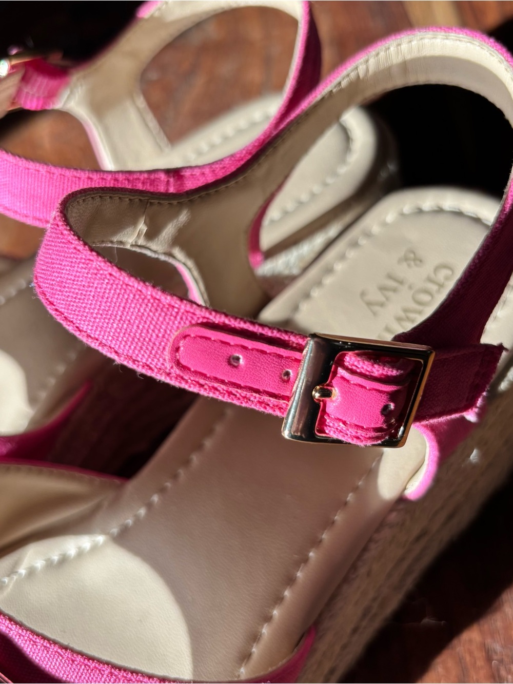 crown & ivy Hot Pink Espadrille Wedge Sandals with Buckle - Picture 9 of 10